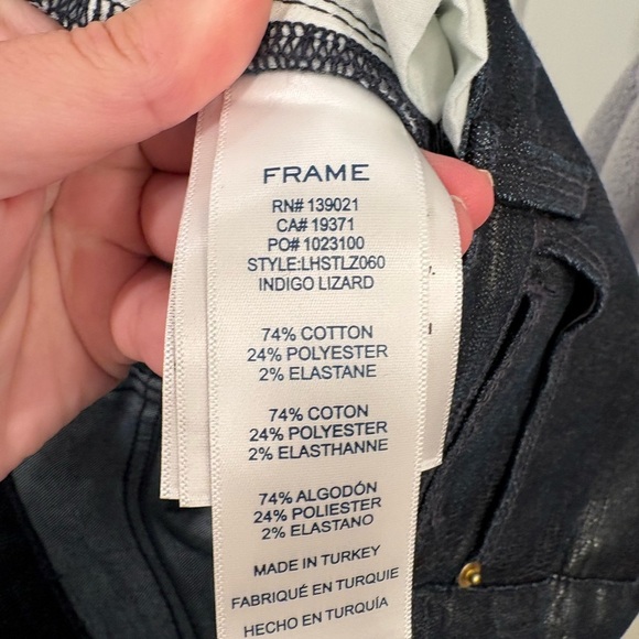 FRAME Le High Straight Indigo Lizard Coated Jeans Size 24 - Picture 7 of 10